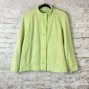 Eileen Fisher Women's Small Lime Green Jacket Button Front Cotton Nylon Fleece